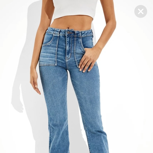American Eagle Outfitters Denim - American Eagle Super High Waisted Flair Jeans Next Level Stretch Boho Hippie 12